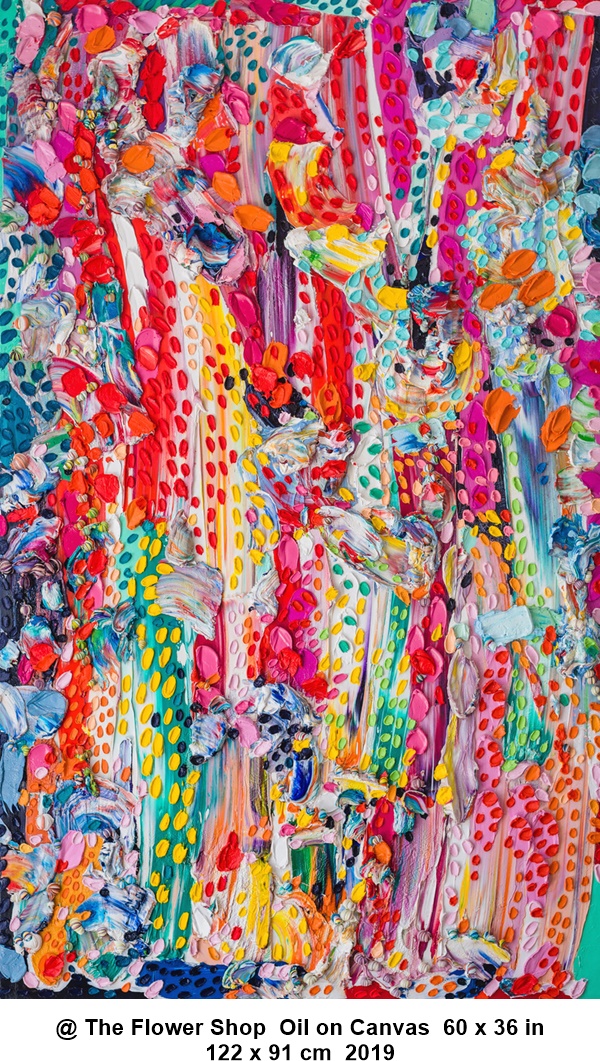Llewellyn Xavier, @ The Flower Shop  Oil on Canvas  60 x 36 in | 122 x 91 cm  2019
 
