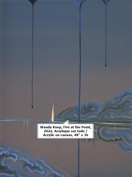click to enlarge- double click to reduce Wanda Koop, Fire at the Point, 2022, Acrylique sur toile / Acrylic on canvas, 48 x 36