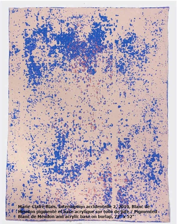 Marie-Claire Blais, Interruption accidentelle 2, 2019, Blanc de Meudon pigmenté et base acrylique sur toile de jute / Pigmented Blanc de Meudon and acrylic base on burlap, 72 x 52