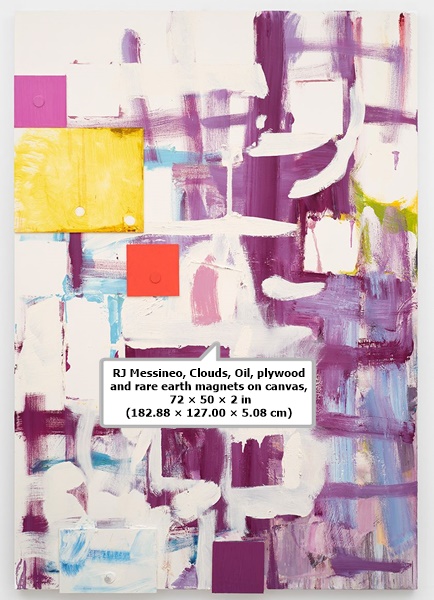 RJ Messineo, Clouds, Oil, plywood and rare earth magnets on canvas, 72 × 50 × 2 in (182.88 × 127.00 × 5.08 cm)