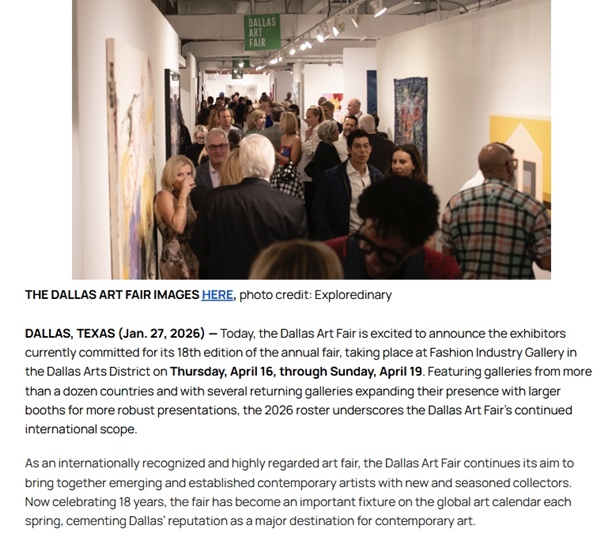 Dallas Art Fair USA 2026 - April 16 > 19, 2026 @DallasArtFair