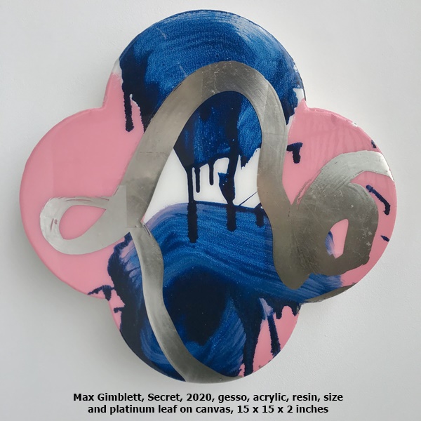 Max Gimblett, Secret, 2020, gesso, acrylic, resin, size and platinum leaf on canvas, 15 x 15 x 2 inches
