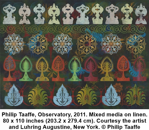 Philip Taaffe, Observatory, 2011. Mixed media on linen. 80 x 110 inches (203.2 x 279.4 cm). Courtesy the artist and Luhring Augustine, New York. © Philip&nbsp;Taaffe
