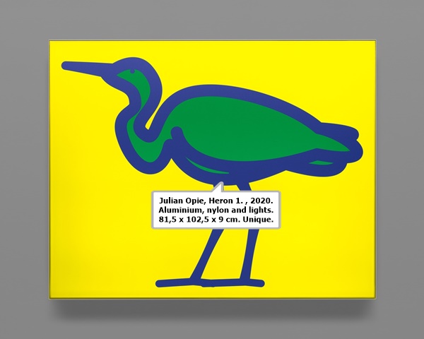 Julian Opie, Heron 1. , 2020. Aluminium, nylon and lights. 81,5 x 102,5 x 9 cm. Unique. 