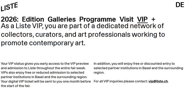 LISTE Art Fair Basel, SWITZERLAND 2026 - June 15 > 21, 2024 @listeartfair.ch