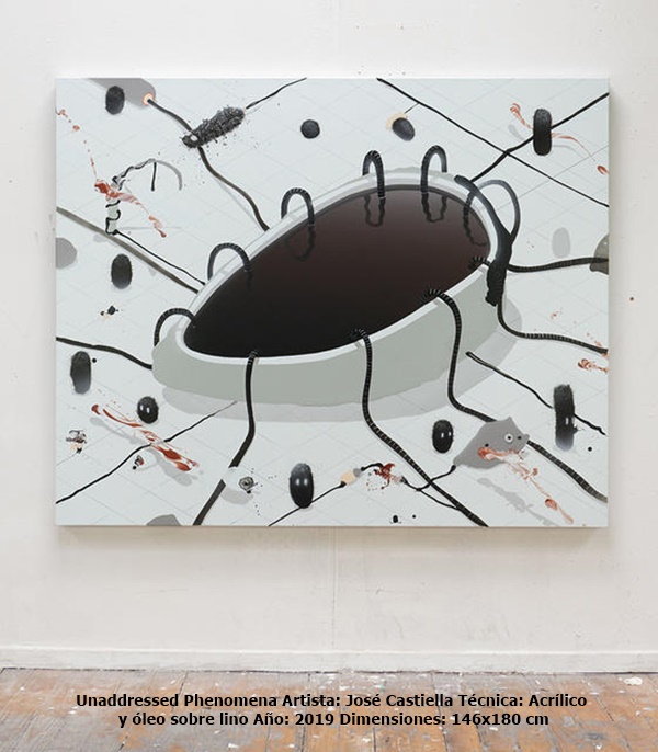 Unaddressed Phenomena Artista: José Castiella Técnica: Acrílico
 y óleo sobre lino Año: 2019 Dimensiones: 146x180 cm
