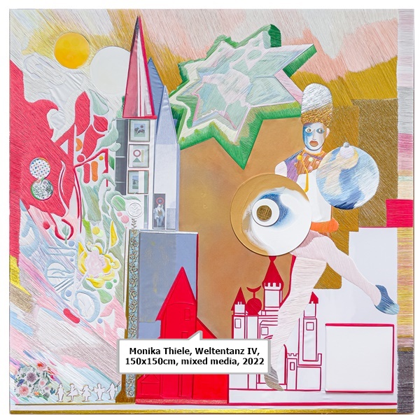Monika Thiele, Weltentanz IV, 150x150cm, mixed media, 2022