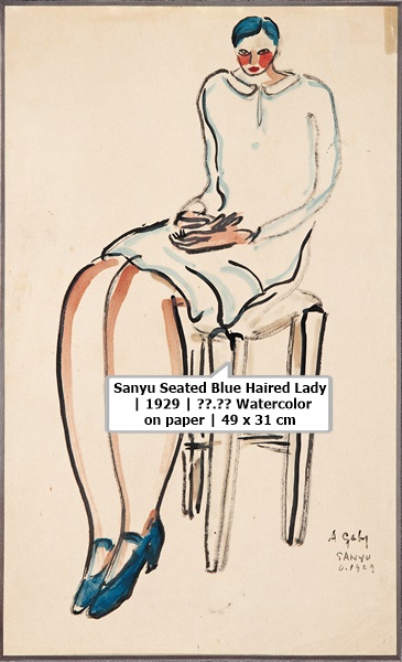 Sanyu | 坐在椅子上的藍髮女士 Seated Blue Haired Lady | 1929 | 水彩．紙本 Watercolor on paper | 49 x 31 cm
