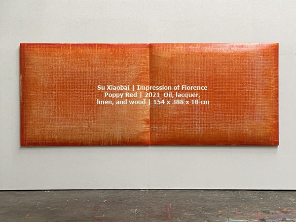 Su Xiaobai | 佛羅倫薩印象 - 罌粟紅 Impression of Florence - Poppy Red | 2021 | 油彩．漆．麻．木 Oil, lacquer, linen, and wood | 154 x 388 x 10 cm
