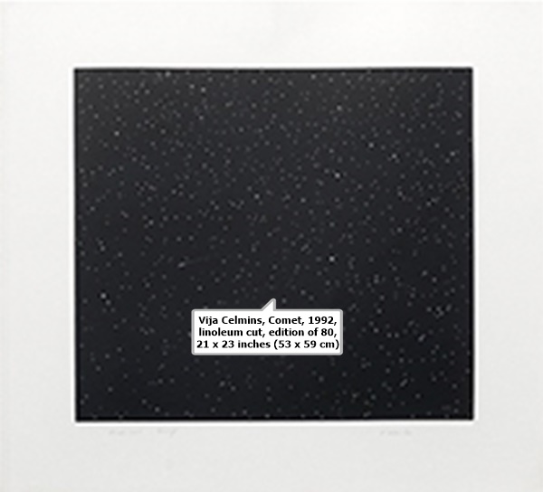 click to enlarge- double click to reduce Vija Celmins, Comet, 1992, linoleum cut, edition of 80, 21 x 23 inches (53 x 59 cm)